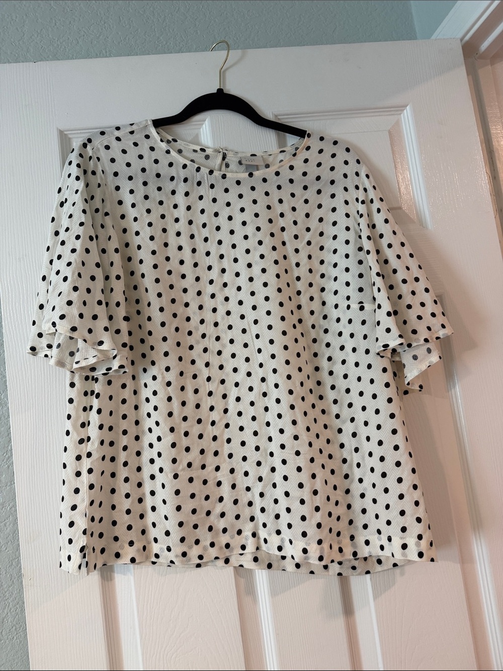 a new day White Polka Dot Flutter Sleeve Blouse
